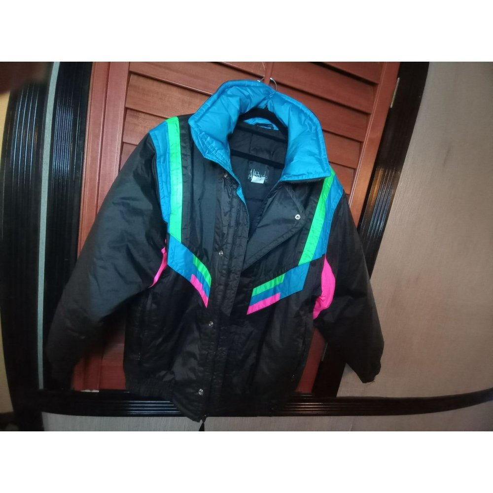 Vintage retro altitude 80s ski puffer jacket coat pink black aqua size 42